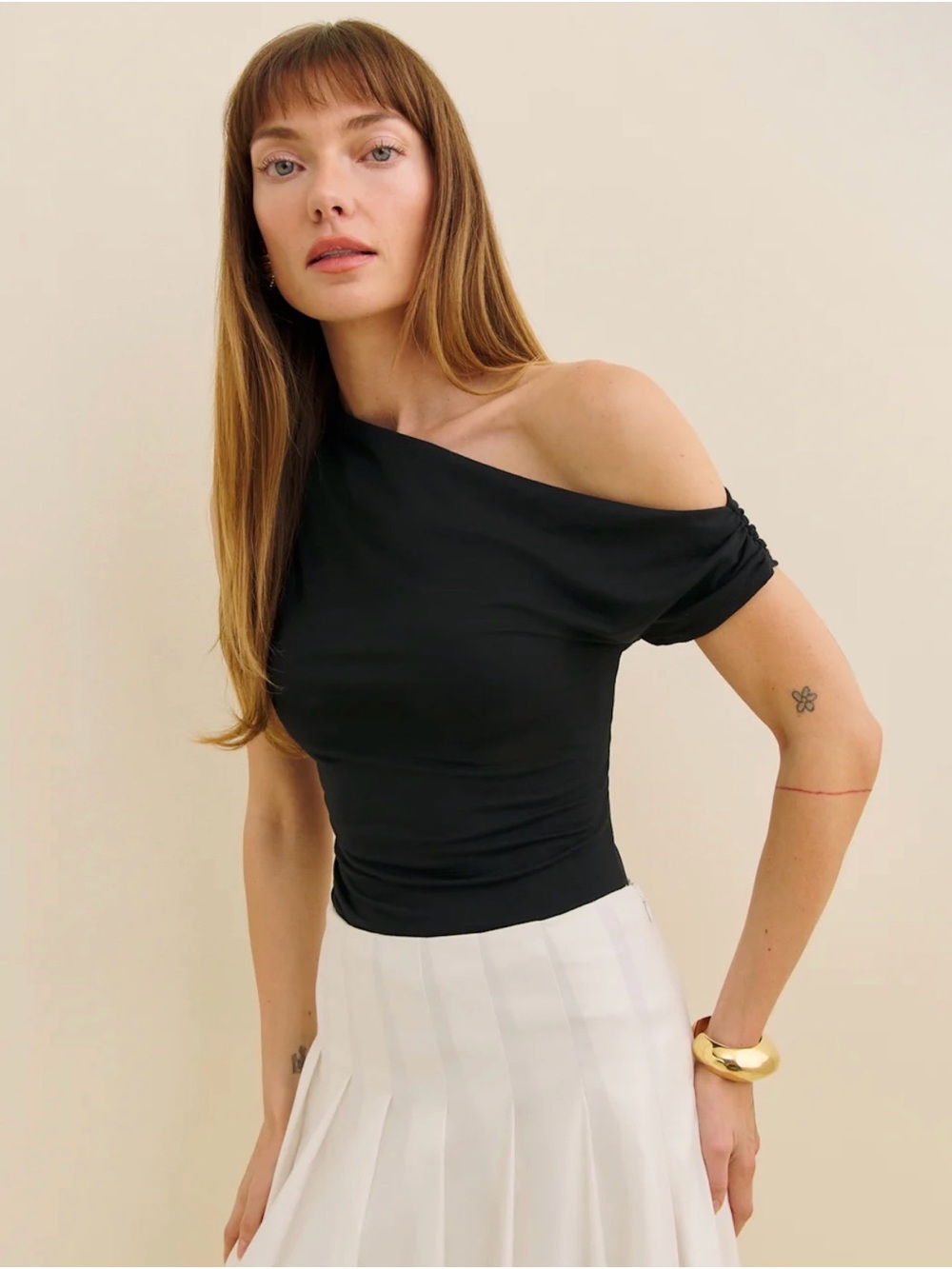 Reformation Black One-Shoulder Camisole